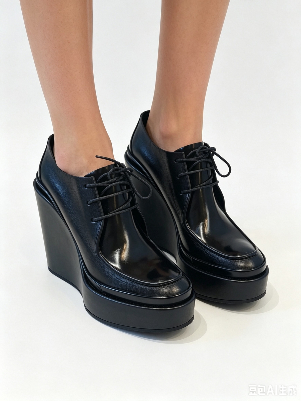 Jil Sander Black Polished Leather Platform Wedge Boots